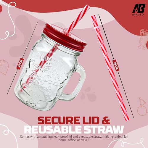 500ml Red Mason Jar with Lid and Straw – Glass Drinking Jar for Smoothies, Juices, Milkshakes, Cold Brew, Cocktails – Reusable Glass Cup for Home, Office, Travel - Image 5