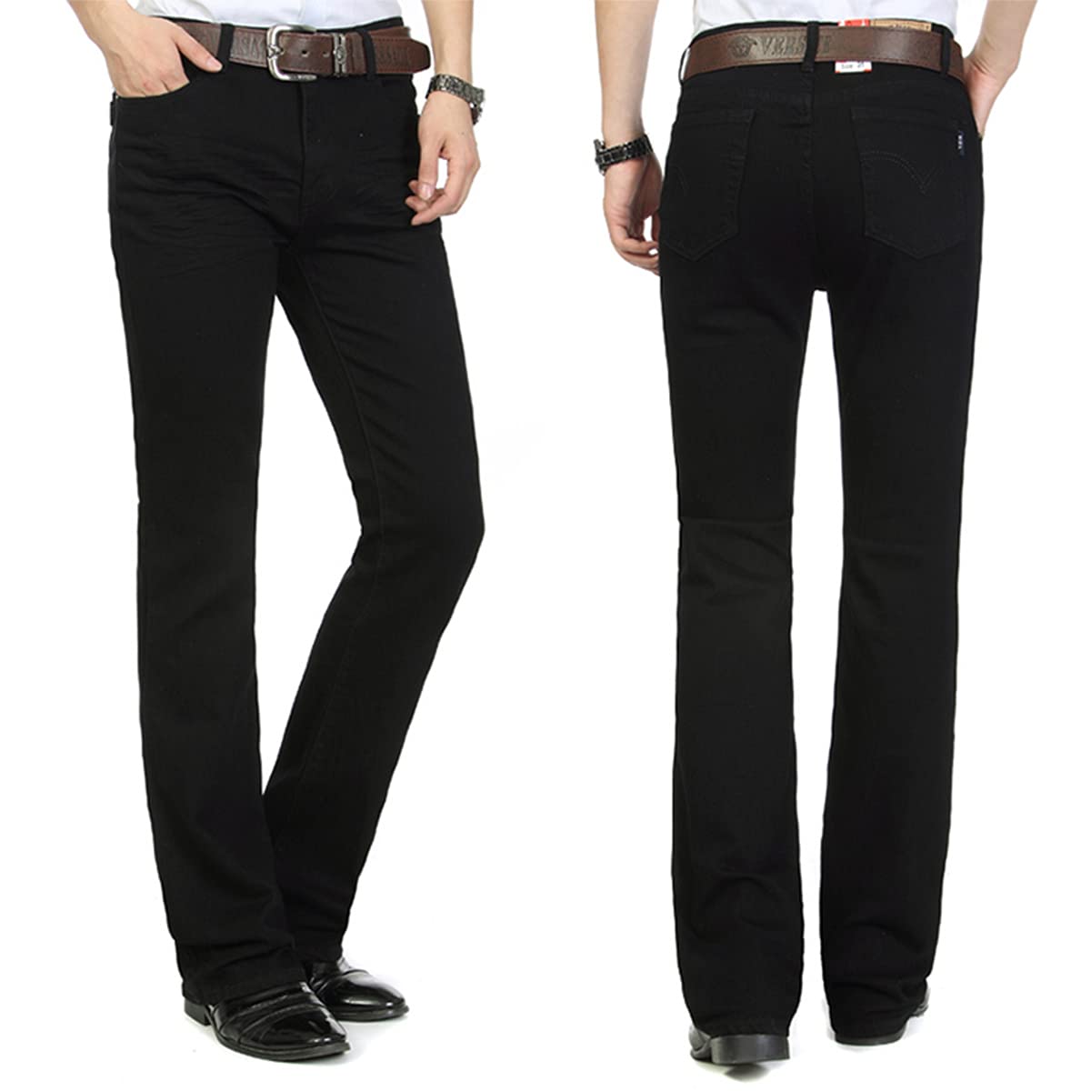 Caige Klassische Bootcut Jeans für Männer, Slim-Fit-Stretch-Denim-Hose