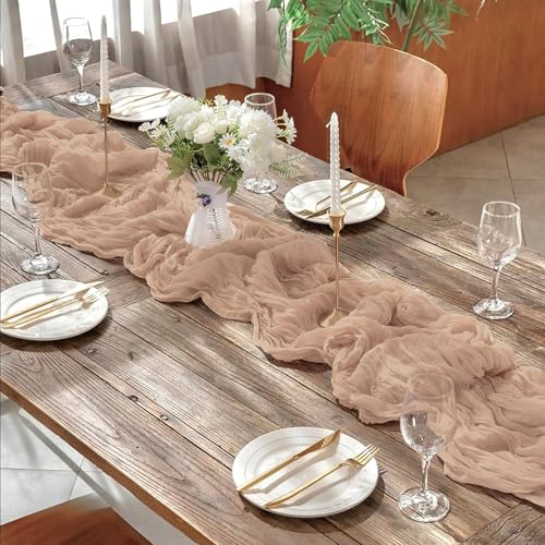 12 Pack Pink Cheesecloth Table Runners 35 x 120 Inch Rustic Boho Gauze Christmas Table Runner for Wedding Arch, Party Decoration, Bridal Shower, Reception, Farmhouse Dining Decor by FINDYOU - Image 2