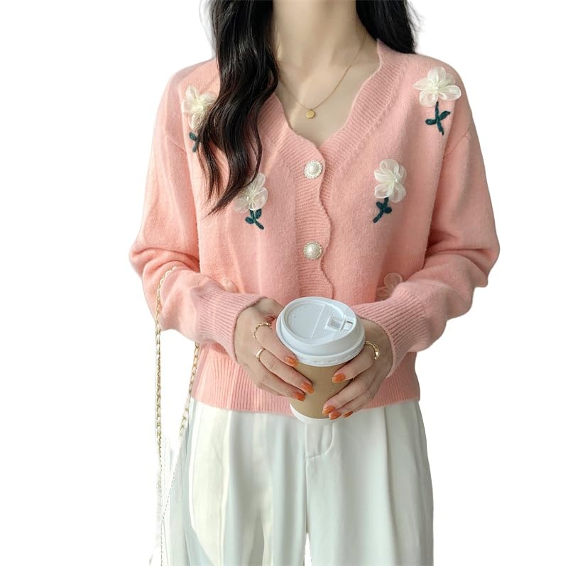 Cardigan Femme Tricoté Avec Ruban Rose - Style Cachemire, Col V, Boutons Bois, Tailles S à 5XL