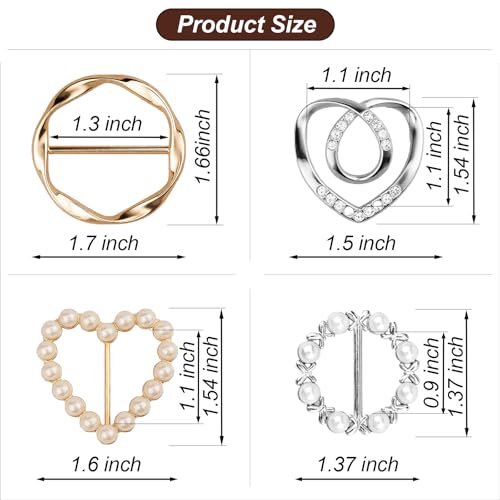 Image of 7PCS Premium Scarf Ring Clip, Cute T-Shirt Clips for Women Clothing, 4 Different Sized Shirt Ties Clips Waist Cinch Clip Buckle for Women Clothing Accessories, Gold /Silver /Black