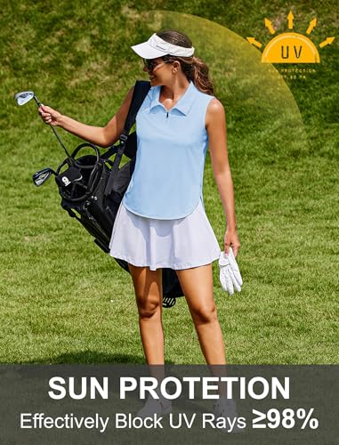 Image of PINSPARK Women Golf Shirts Sleeveless UPF 50+ Tennis Polo V-Neck Quick Dry Athletic T Shirt 1 /4 Zip Collar Workout Tank Top