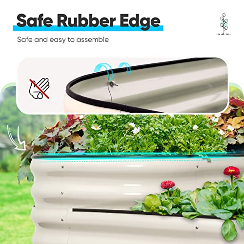 Quictent Galvanized 3 Tiered Raised Garden Bed Kit, 43X63X25.6 In Oval Planting Box Rubber Strip Edging, For Vegetables Outdoor 3-In-1 Assembly Modular (Beige) Include Liner #TOP5