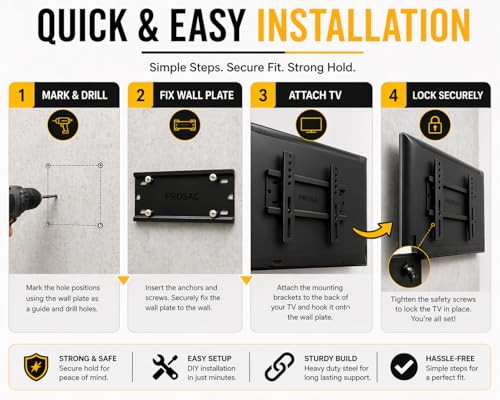 Image of PROSAC Heavy Duty TV Wall Mount Bracket for 14-42 Inches LED /HD /Smart TV'S, Universal Fixed TV Wall Mount Stand(12 Inch) Pack of 10