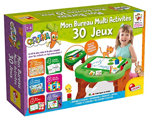 Lisciani - Mon Bureau Multi Activités - Coffret 30 Jeux Educatifs - Jeux de Mémoire, Parcours, Loto Et Puzzles, Créatifs - Pour Enfants de 3 à 6 ans - Carotina