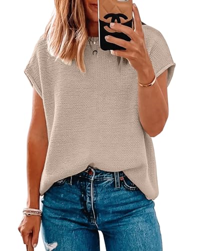Women Short Sleeve Sweater Tops Spring 2025 Sleeveless Sweater Vest Casual Knit Cap Sleeve Sweater Tanks