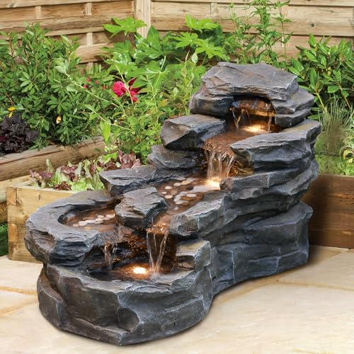 37" Long Garden Water Fountain Outdoor LED Lights for Garden Patio Porch