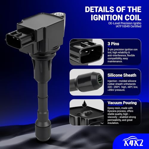 Image of UF617 Ignition Coil & 90174 Double Iridium Spark Plugs for 2008-19 Infiniti | G37, Q50, EX37 /FX37, M37, Q40, Q60, Q70, Q70L, QX50, QX70, 2009-2020 Nissan 370Z Replace# 22448EY00A 1788503 48748 GN10430