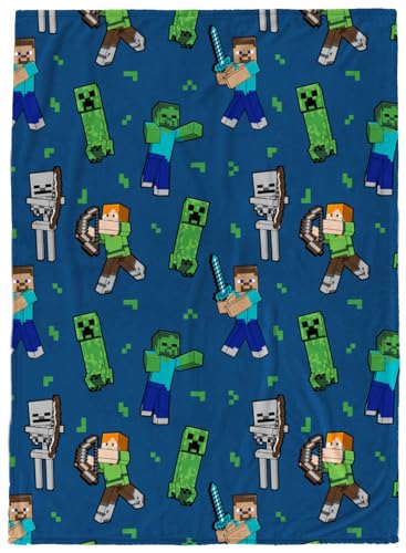 Jay Franco Plush Throw Blanket – 46' x 60' Inches Kids Hero Soft & Cozy Fleece Throw for Bedroom & Couch Décor, Official Licensed Product, Multi - Minecraft