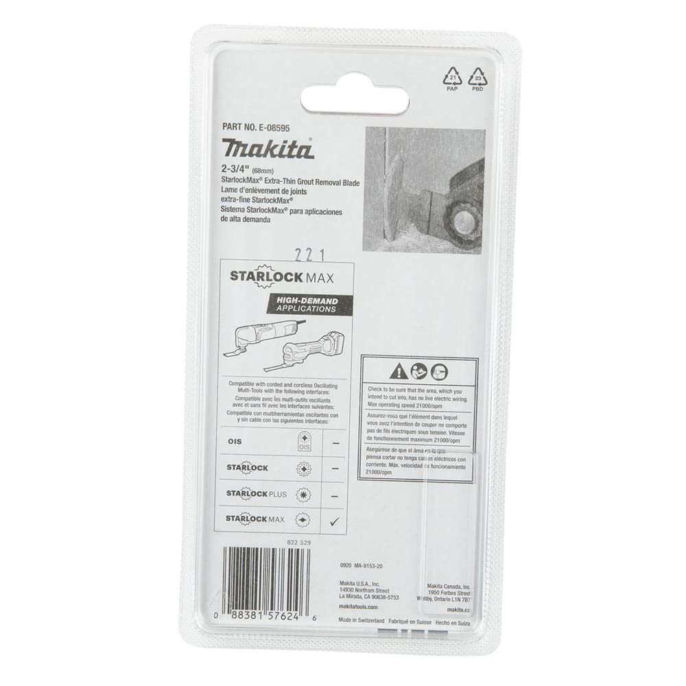 Makita E-08595 StarlockMax® Multiherramienta oscilante de metal duro de 2-3/4 pulgadas con lechada de carburo de tungsteno de grano 50 y hoja de sierra segmentada abrasiva
