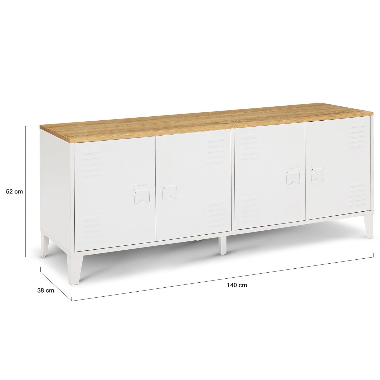 IDMarket - Buffet Bas 140 cm Ester 4 Portes métal Blanc Plateau Bois Design Industriel