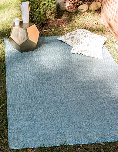 Unique Loom Outdoor Solid Collection Casual Transitional Indoor and Outdoor Flatweave Aquamarine Area