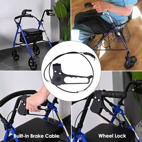 Image of Hand Brake with 41'' Cable Compatible with Medline Lumex 4-Wheel Folding Drive Rollator Rolling Walker Transport Wheelchair Mobility Knee Walkers Senior Medical Accessories