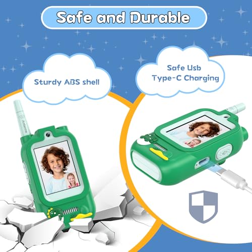 Image of Walkie Talkies for Kids Pack of 2, Rechargeable Long Range Two Way Radios Toys for Boys Girls Age 3-5, Outdoor Adventure Camping Hiking, Birthday with Pink Blue Design