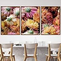 3 Piece Framed Canvas Wall Art Pink Cluster Flowers and Colorful Bouquet Canvas Prints Home Artwork Decoration for Living Room,Bedroom - 16