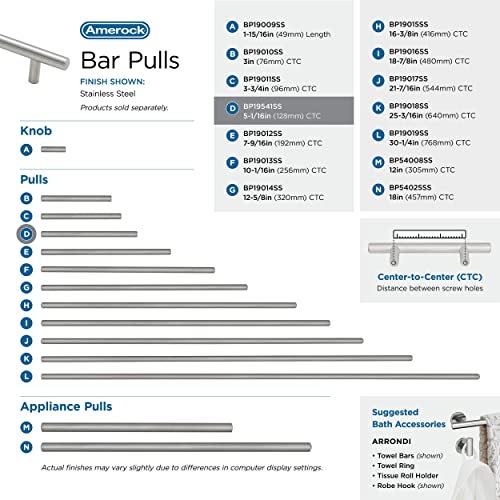 Image of Amerock 5-1 /16 inch Bar Pulls Stainless Steel Drawer Pull | 5-1 /16 inch (128mm) Center-to-Center Mounting Distance and 7-3 /8 inch Overall Length, Durable Stainless Steel Cabinet Hardware