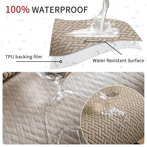 Image of Waterproof Bar Stool Covers Set of 2 Rectangle Camel Jacquard Stretchable Backless Barstool Seat Cover Counter Bar Stool Slipcovers Washable