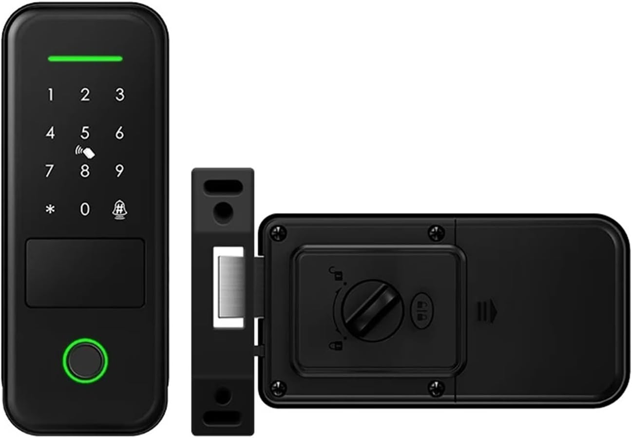Fingerprint Waterproof Outdoor Garden Lock Remote Control TTLock App Code Keyless Smart Door Lock Electric Rim Lock and Gateway (R7 TT)