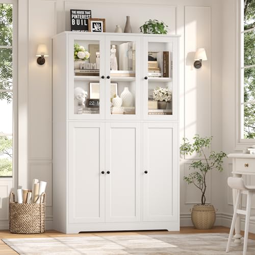 HOSTACK White Bookshelf and Bookcase, 69' Tall Book Shelf, Large Bookshelves with Storage Cabinet...