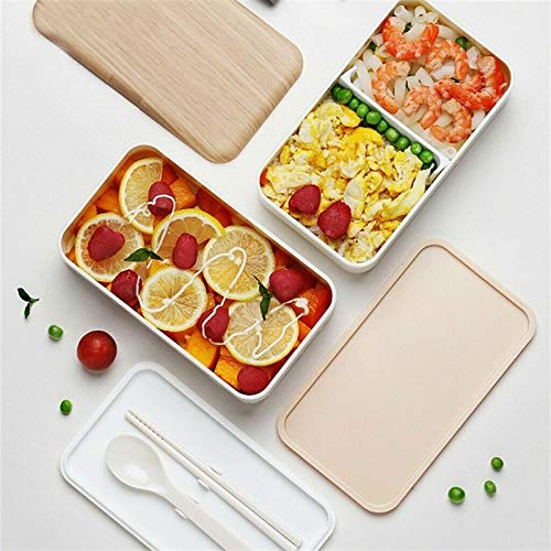 Pudełko na lunch w kuchence mikrofalowej drewniane 2-warstwowy pojemnik do przechowywania przenośna zastawa stołowa jedzenie con, pudełka (białe)