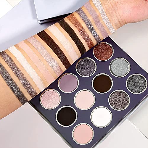 Natural Neutral Smokey Matte Shimmer Eyeshadow Makeup Palette, Afflano Pigment And Blending Earth Pallet Eye Shadow 12 Colors, From Beige Apricot To Soot And Brown Black Tone, For Enigmatic Eye Makeup #TOP6