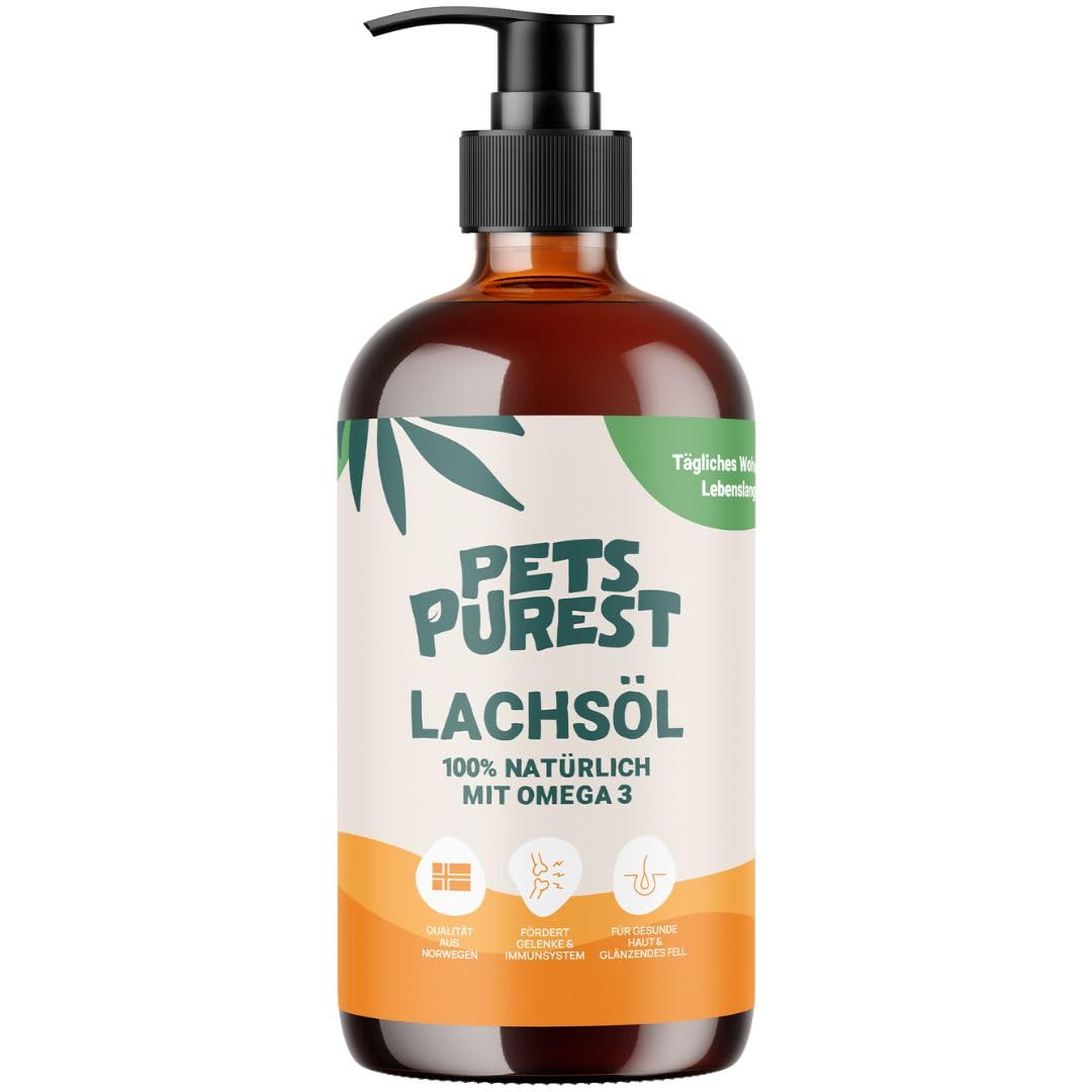 Pets Purest Lachsöl für Hunde & Katzen 1000ml – Reines Norwegisches Lachsöl mit Omega 3-6-9 & Vitamin E – Unterstützt Haut, Fell, Gelenke & Immunsystem – 100% Natürlich