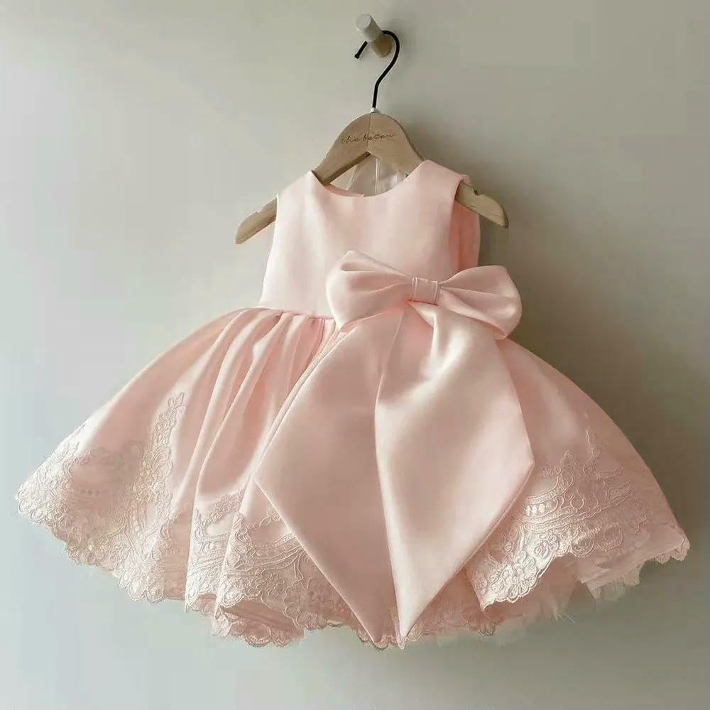ZBDZSW Kinder Mädchen Kleid Babys Erster Geburtstag Hochzeit Blume Rosa Kinderkleidung Gastgeber Klaviergruppe