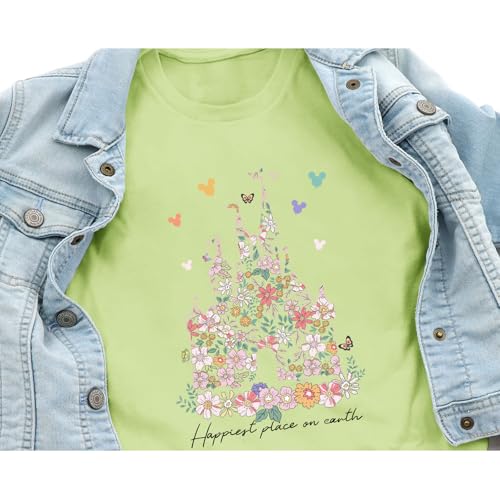 Image of Floral Castle Shirts for Girls Graphic Cute Tshirt Kids Toddler Flower Holiday Shirt Vacation Trip Tee Tops