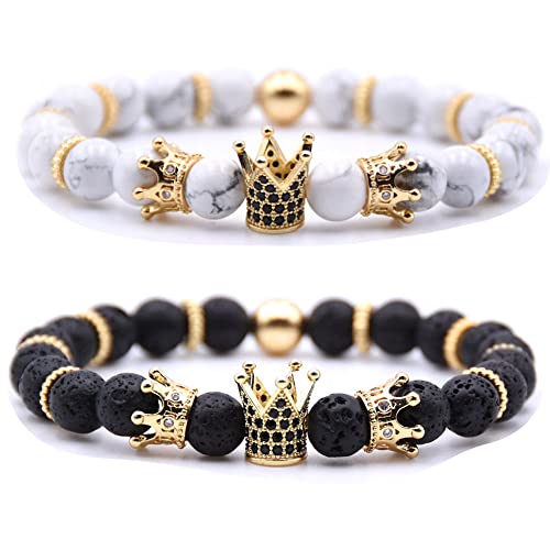 Crown Bracelets Bead Bracelet Mens Bracelet Womens Bracelets Matching Couple Zircon Crown Fashion Jewelry Elastic Adjustable Charm Jewelry for Men Women