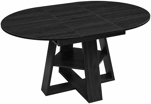 Round Dining Table for 4-8 People, 43.3"-59" Oval Dining Table Space Saving, Expandable Kitchen Table with Smooth Glide Mechanism Modern Design & Wood Base for Small Space Black
