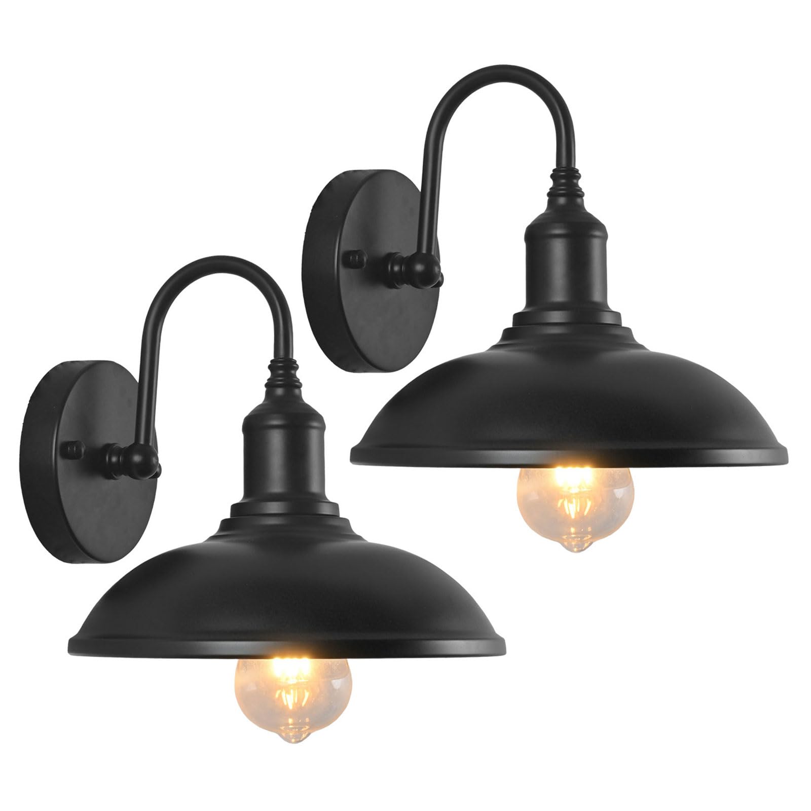 Moddeny 2 Pack Outdoor Wall Mount Porch Wall Light Fixtures Farmhouse Waterproof Gooseneck Light Vintage Iron Outdoor Garage Lights 10 in Black Wall Lamp for Porch Garage Patio and Doorway