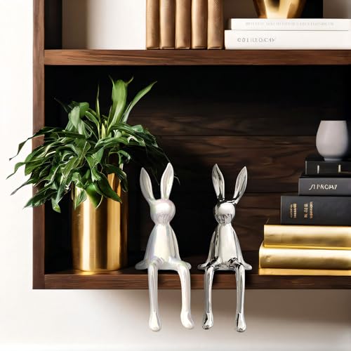 Figuras Decorativas de Conejo Cerámico Plateado y Blanco miniatura 3