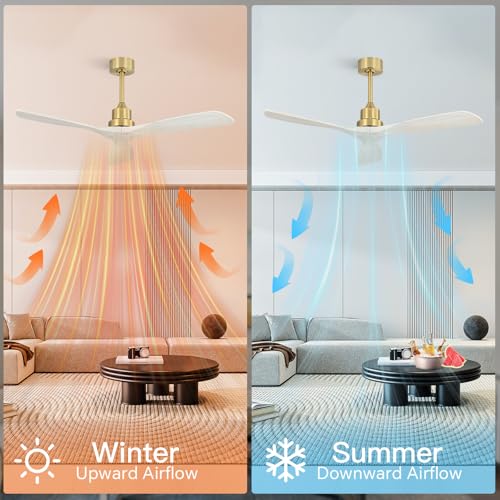 Image of Sofucor Ceiling Fan without Lights, 52 Inch Low Profile Flush Mount Mordern Wood Ceiling Fan with Remote for Indoor Farmhouse Bedroom Living Room Outdoor Patio Porch, Reversible DC Motor, Noiseless
