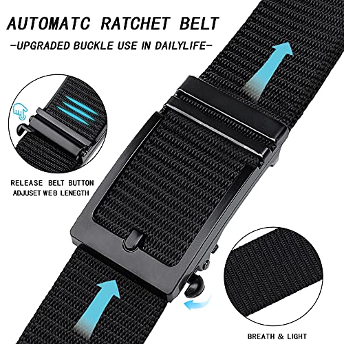Golf Belt,2 Pack Nylon Ratchet Belts, Adjustable Mens Belts Casual with Automatic Slide Buckle3