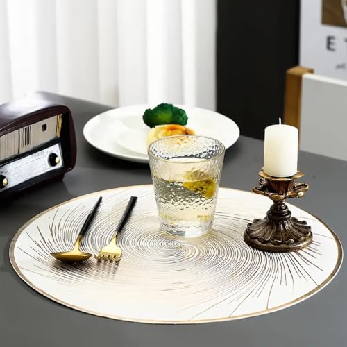 Image of Dakshya Industries PVC Waterproof Round Table Placemat & Table Runner Combo Set | 6 Round Table Mats (38 x 38 cm) + 1 Table Runner | Heat Resistant, Washable, Non Slip Dining Table Decor (Kenvora)