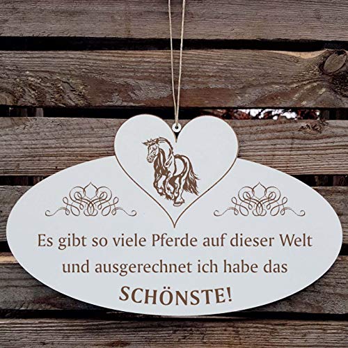 SCHILD Dekoschild mit Herz « FRIESE - schönstes Pferd der Welt » ca. 20 x 12 cm - mit Motiv und Spruch - Shabby Vintage Holzschild Türschild - Pferderasse Geschenk Reiter