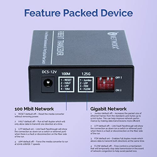 Image of Networx Gigabit Ethernet Fiber Media Converter - UTP to 1000Base-LX - ST Multimode, 5...