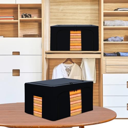 Image of Kuber Industries 66 Liter Clothes Storage Box | Underbed Storage Bag | Foldable Steel Frame Clothes Organizer | Storage Box For Wardrobe-Saree-Shirts And Blankets | Grey & Black