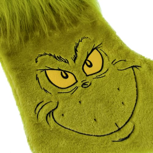 WondaPop How The Grinch Stole Christmas: Meias de Natal com aplicação de rosto peludo de 50 cm, supo