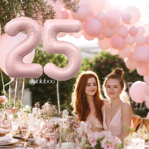 Image of 40 Inch Light Pink Number 25 Balloon 0-9 25th Foil Big Giant | Digital for Birthday Anniversary Graduation Decorations