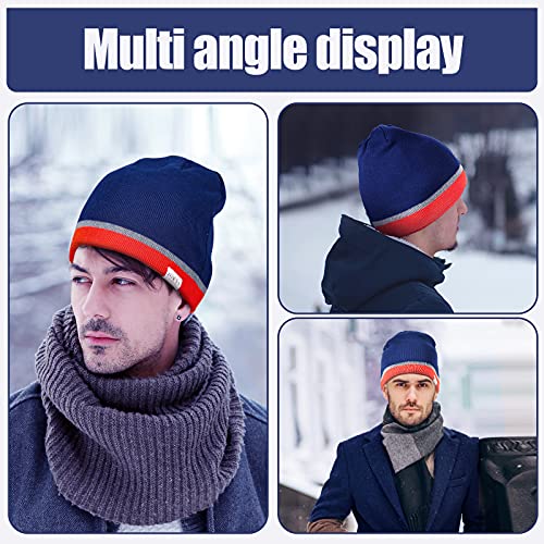 Zowya Reversible Knitted Beanie Hat For Men & Women Pinstripe Stretchable Double-Sided Wearable Cap Soft Winter Stylish Warm Unisex 1-Hat Black thumb #5