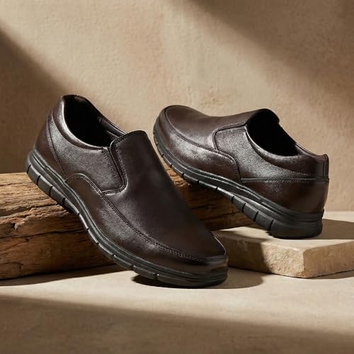 Image of Liberty Fortune HML-90E Formal Shoes for Men - Black & Brown Genuine Leather Slip-On Moccasins | Cushioned Leather Insole, Office, Boardroom, Wedding, Interview, Festive & Formal Dress Shoes