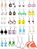 Hicarer 20 Pairs Cute Weird Earrings Funny Dangle Drop Earrings for Women Girls Teen Girls Include Gummy Candy Bear Milk Goldfish Cartoon Fruits Flowers Animals for Christmas Birthday(Cool Style)