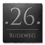 Schiefer Hausnummer & Straße Namen 20x20 cm Wunsch-Gravur Namensschild Schild