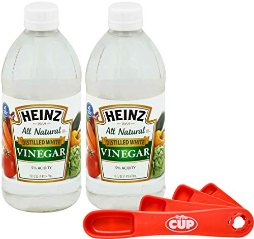 Heinz All Natural Distilled White Vinegar 5% Acidity 16 Ounce Glass Bottle (Pack of 2) with By The Cup Swivel Spoons