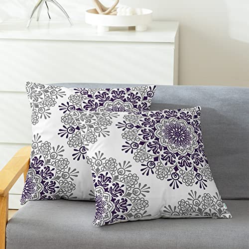 Calitime Throw Pillow Cases Pack Of 2 Cozy Fleece Asymmetrical Mandala Floral Compass Medallion Decorative Cushion Covers For Couch Bed Sofa Farmhouse Decoration 20 X 20 Inches Purple Gray #TOP7