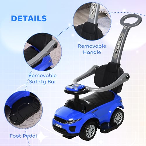 Aosom 3 in 1 Push Cars for Toddlers Kid Ride on Push Car Stroller Sliding Car with Horn Music Light Function Secure Bar Ride on Toy for Boy Girl 18-36 Months, Blue by Aosom - Image 5
