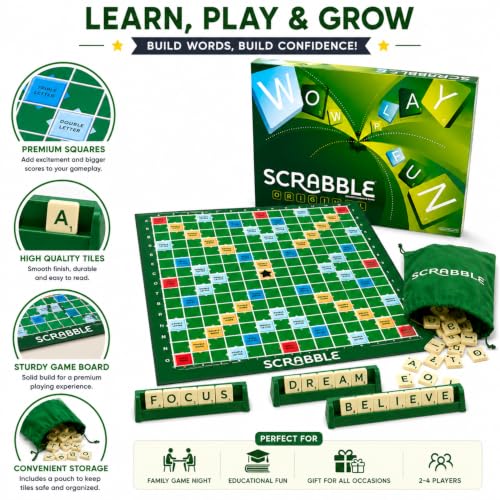 Image of Scrabble Board Game | Multiplayer Word Building & Letter Game for Kids & Adults | Educational Crossword Puzzle Game for Vocabulary & Spelling Skills