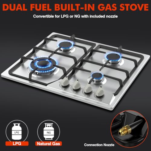 Image of Llamaviva 24 Inch Gas Cooktop, 4 Burner Propane Stove Top with 26,000 BTU