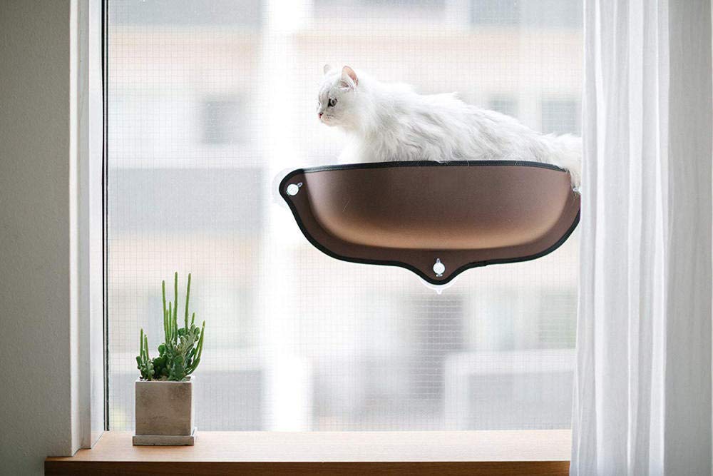 Katzenhängematte Khaki Cat Hängematte Cat Barsch Fenster Sitz Saugnäpfe Platzsparende Haustier Ruhesitz Soft Schaukelbett Sonnenbad 2St